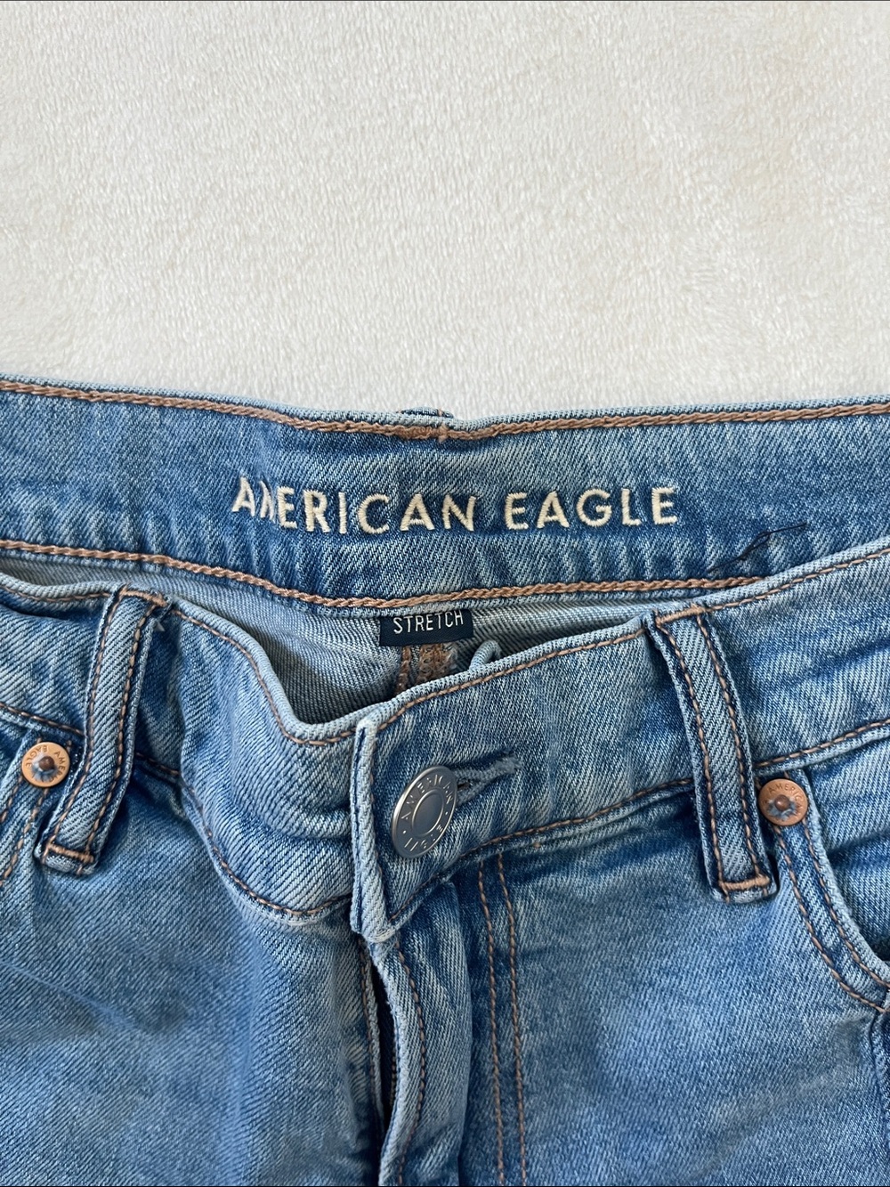 American Eagle Outfitters Low Rise Ultra Wide Leg Two-Tone Stretch Size 6 Jeans - Picture 3 of 6